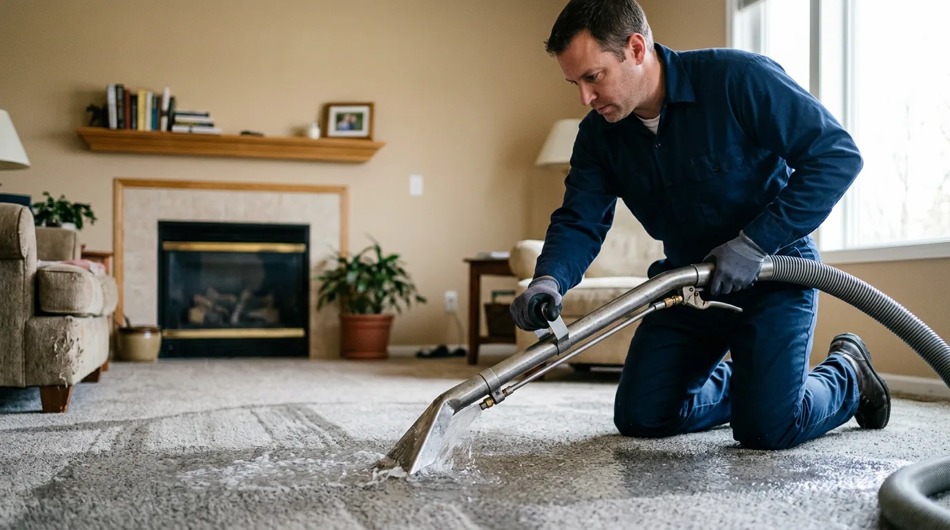 Water damage restoration technician working near Labadie, MO
